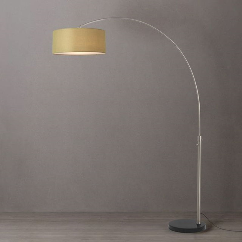 Nova California Float 92in 1-Light Arc Lamp | Modern Satin Nickel Steel and Avocado Linen Shade | Living Room & Reading Area | Model 2110819AV
