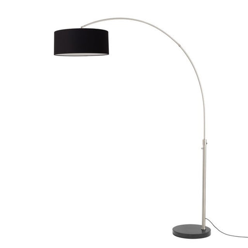 Nova California Float 92in 1-Light Arc Lamp | Modern Satin Nickel Steel and Black Linen Shade | Living Room & Reading Area | Model 2110819BK