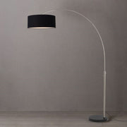 Nova California Float 92in 1-Light Arc Lamp | Modern Satin Nickel Steel and Black Linen Shade | Living Room & Reading Area | Model 2110819BK