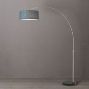 Nova California Float 92in 1-Light Arc Lamp | Modern Satin Nickel Steel and Pool Blue Linen Shade | Living Room & Reading Area | Model 2110819BL