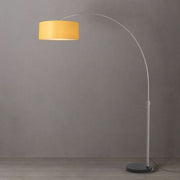 Nova California Float 92in 1-Light Arc Lamp | Modern Satin Nickel and Mustard Linen | Living Room & Reading Nook | 68 x 18 x 92 in | Model 2110819MU