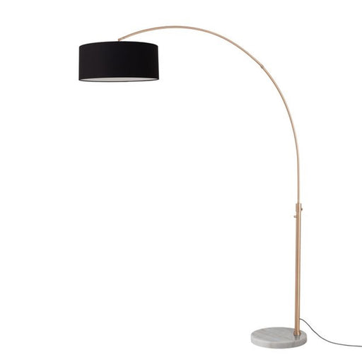 Nova California Float 92in 1-Light Arc Lamp | Modern Weathered Brass and Cashmere Gray Linen Shade | Living Room & Reading | Model 2110821BK