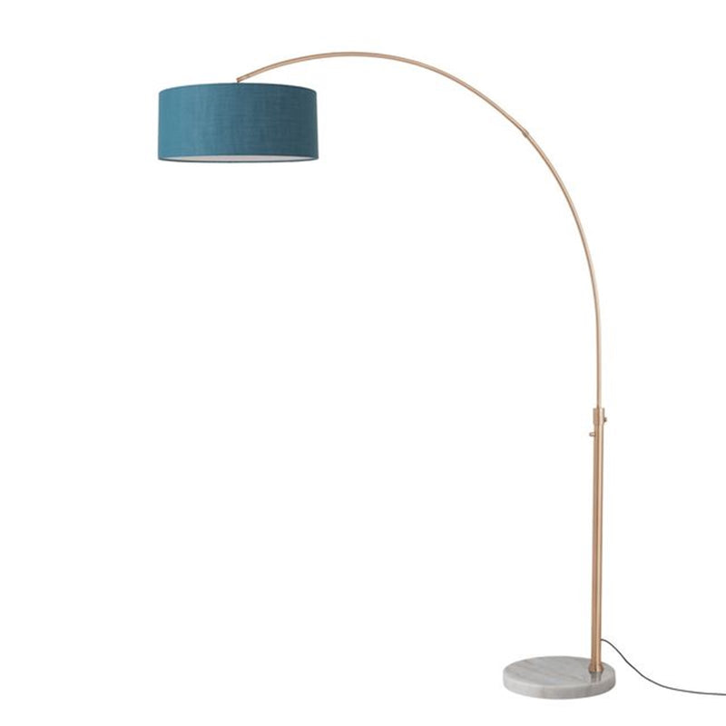 Nova California Float 92in 1-Light Arc Lamp | Industrial Weathered Brass and Crimson Red Linen | Living Room & Reading | Model 2110821BL