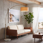 Nova California Float 92in 1-Light Arc Lamp | Industrial Weathered Brass and Burlap Linen | Living Room & Reading | 68 x 18 x 92 in | Model 2110821BU