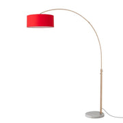 Nova California Float 92in 1-Light Arc Lamp | Modern Weathered Brass and Crimson Red Linen Shade | Living Room & Reading | Model 2110821CR