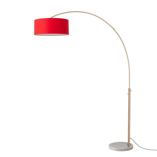 Nova California Float 92in 1-Light Arc Lamp | Modern Weathered Brass and Crimson Red Linen Shade | Living Room & Reading | Model 2110821CR