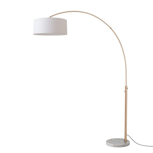 Nova California Float 92in 1-Light Arc Lamp | Modern Weathered Brass and White Linen Shade | Living Room & Reading | 68 x 18 x 92 in | Model 2110821WH