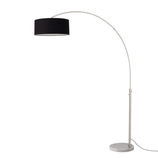Nova California Float 92in 1-Light Arc Lamp | Modern Satin Nickel and Black Linen Shade | Living Room & Reading Nook | Model 2110822BK