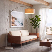 Nova California Float 92in 1-Light Arc Lamp | Satin Nickel and Burlap Linen | Living Room & Home Office | 68 x 18 x 92 in | Model 2110822BU