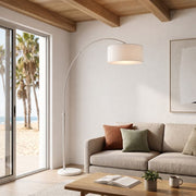 Nova California Float 92in 1-Light Arc Lamp | Modern Satin Nickel and White Linen Shade | Living Room & Reading Nook | Model 2110822WH