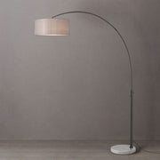 Nova California Float 92in 1-Light Arc Lamp | Modern Black Nickel and Cashmere Gray Linen Shade | Living Room & Bedroom | Model 2110823CG
