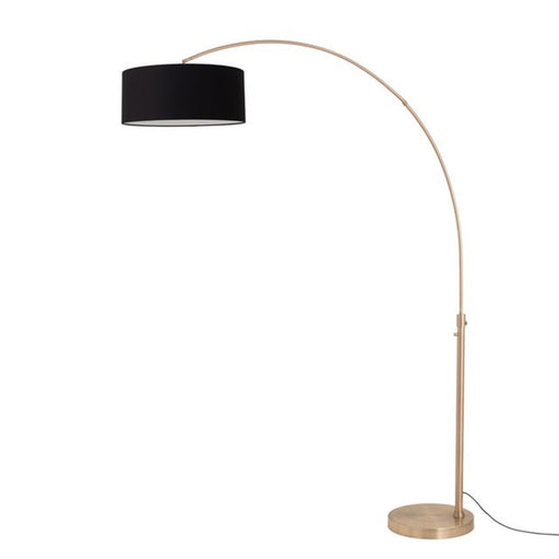 Nova California Float 92in 1-Light Arc Lamp | Modern Black Linen Shade and Weathered Brass Steel Body | Living Room & Bedroom | Model 2110824BK