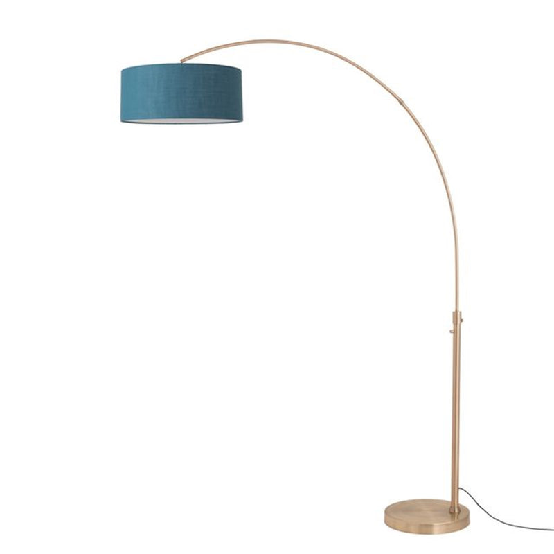 Nova California Float 92in 1-Light Arc Lamp | Industrial Weathered Brass and Pool Blue Linen | Living Room & Bedroom | Model 2110824BL