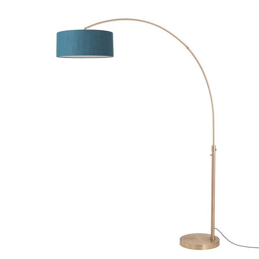 Nova California Float 92in 1-Light Arc Lamp | Industrial Weathered Brass and Pool Blue Linen | Living Room & Bedroom | Model 2110824BL