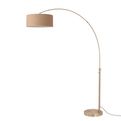 Nova California Float 92in 1-Light Arc Lamp | Modern Weathered Brass and Natural Burlap Linen Shade | Living Room & Bedroom | Model 2110824BU