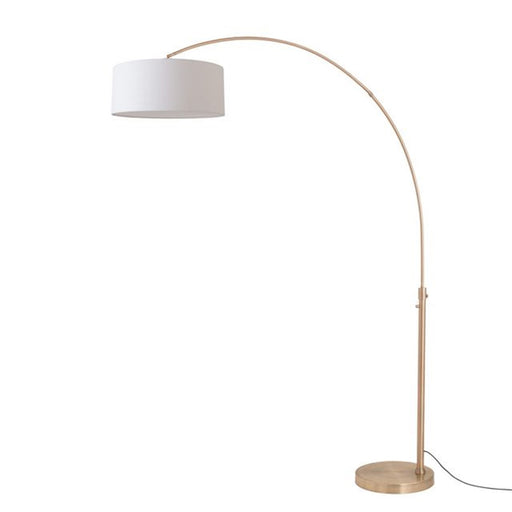 Nova California Float 92in 1-Light Arc Lamp | Modern White Linen Shade and Weathered Brass Steel Body | Living Room & Bedroom | Model 2110824WH