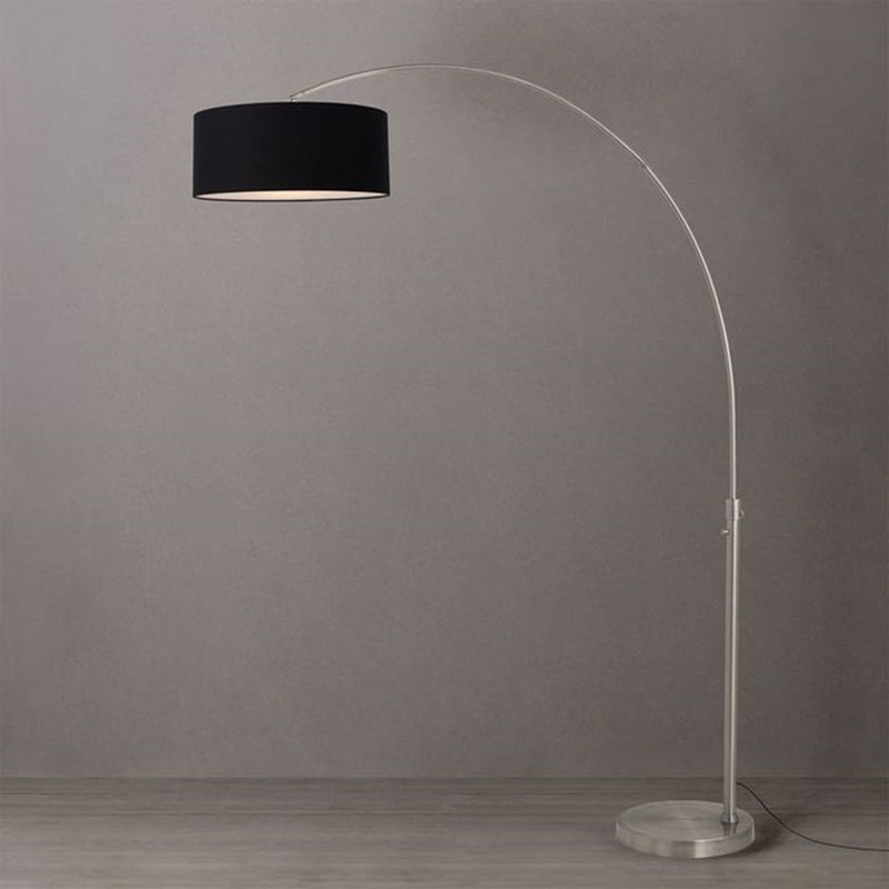 Nova California Float 92in 1-Light Arc Lamp | Satin Nickel and Black Linen | Living Room & Home Office | 68 x 18 x 92 in | Model 2110825BK
