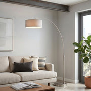 Nova California Float 92in 1-Light Arc Lamp | Satin Nickel and Cashmere Gray Linen | Living Room & Home Office | 68 x 18 x 92 in | Model 2110825CG
