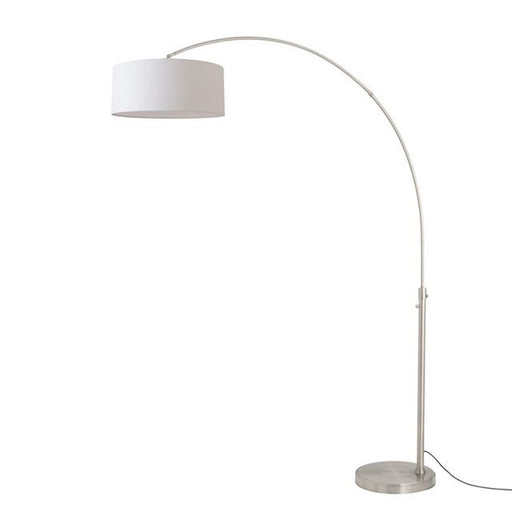 Nova California Float 92in 1-Light Arc Lamp | Satin Nickel and White Linen | Living Room & Home Office | 68 x 18 x 92 in | Model 2110825WH