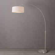 Nova California Float 92in 1-Light Arc Lamp | Satin Nickel and White Linen | Living Room & Home Office | 68 x 18 x 92 in | Model 2110825WH