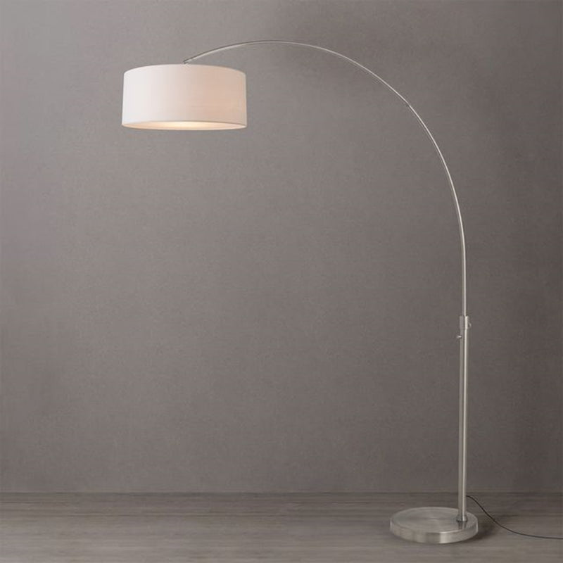 Nova California Float 92in 1-Light Arc Lamp | Satin Nickel and White Linen | Living Room & Home Office | 68 x 18 x 92 in | Model 2110825WH