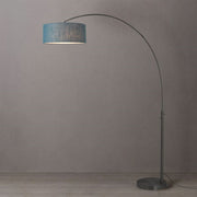 Nova California Float 92in 1-Light Arc Lamp | Industrial Black Nickel and Pool Blue Linen | Living Room & Home Office | Model 2110826BL