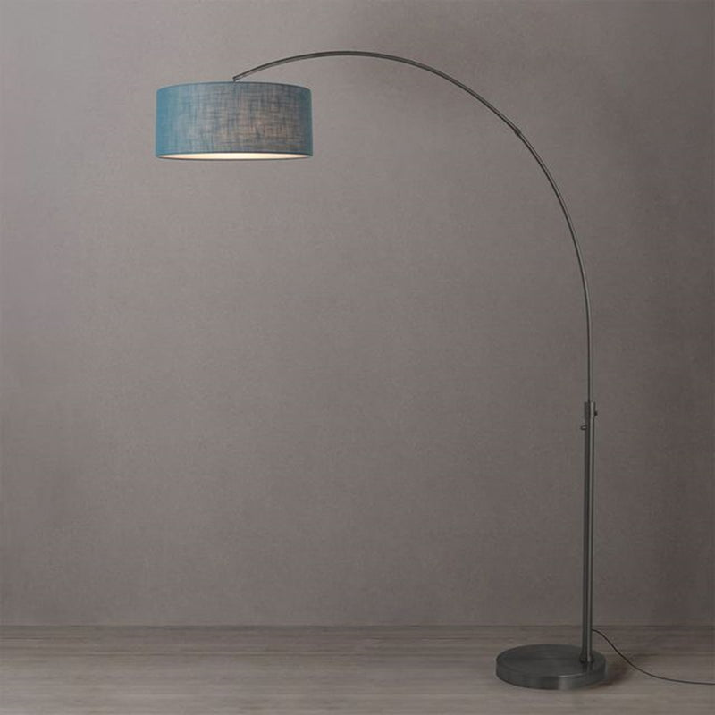 Nova California Float 92in 1-Light Arc Lamp | Industrial Black Nickel and Pool Blue Linen | Living Room & Home Office | Model 2110826BL
