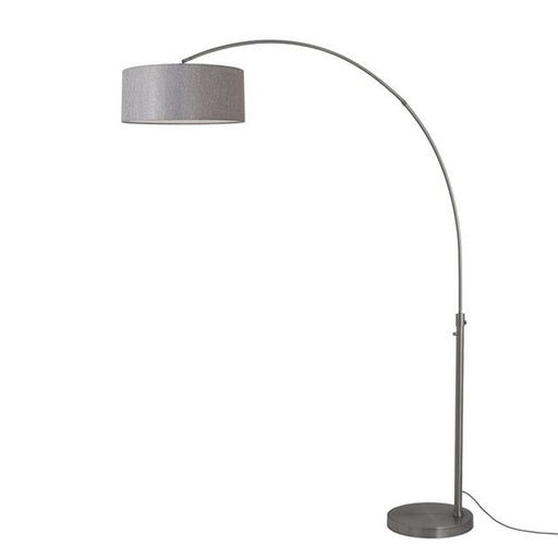 Nova California Float 92in 1-Light Arc Lamp | Modern Black Nickel and Cashmere Gray Linen Shade | Living Room & Bedroom | Model 2110826CG