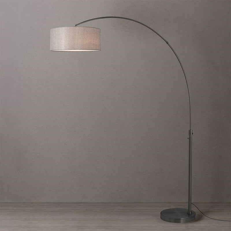 Nova California Float 92in 1-Light Arc Lamp | Modern Black Nickel and Cashmere Gray Linen Shade | Living Room & Bedroom | Model 2110826CG