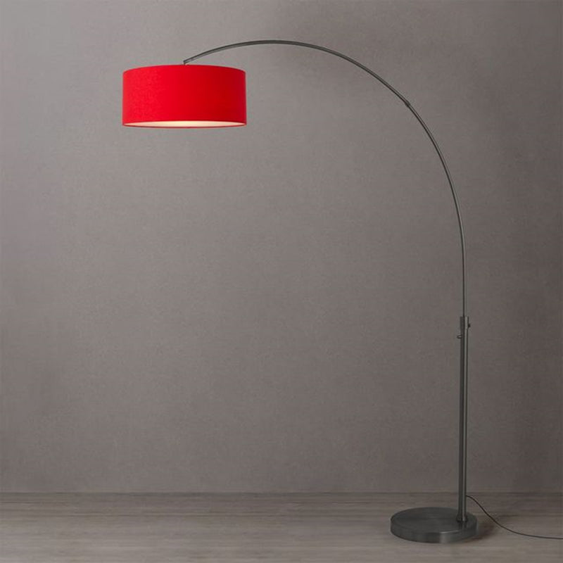 Nova California Float 92in 1-Light Arc Lamp | Modern Black Nickel and Crimson Red Linen Shade | Living Room & Bedroom | 1500 Lumens | Model 2110826CR