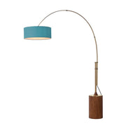 Nova California Tambo Stretch 92in 1-Light Arc Lamp | Mid-Century Modern Weathered Brass and Pool Blue Linen Shade | Living Room & | Model 2110832BL