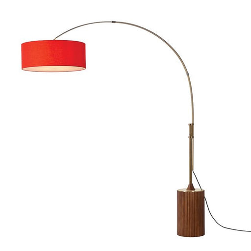 Nova California Tambo 92in 1-Light Arc Lamp | Mid-Century Modern Weathered Brass and Crimson Red Linen Dark Walnut | Living Room & | Model 2110832CR