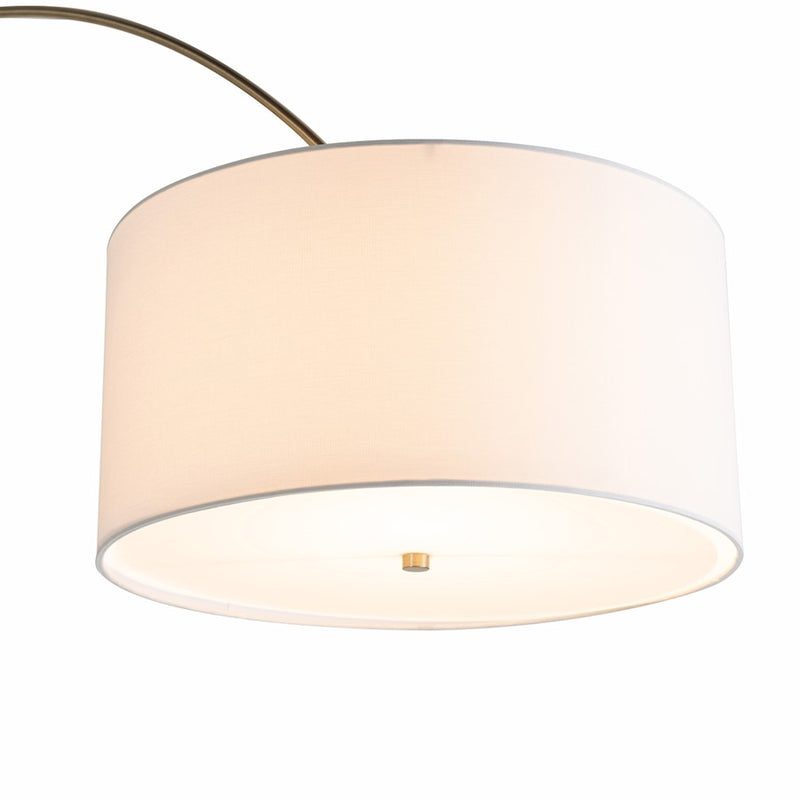 Nova California Tambo 92in 1-Light Arc Floor Lamp | Mid-Century Dark Walnut and Weathered Brass with White Linen Shade | Living | Model 2110832DW