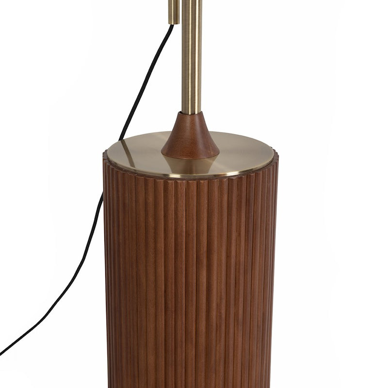 Nova California Tambo 92in 1-Light Arc Floor Lamp | Mid-Century Dark Walnut and Weathered Brass with White Linen Shade | Living | Model 2110832DW