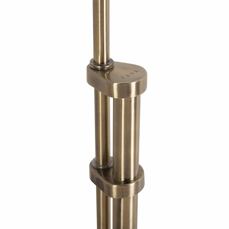 Nova California Tambo 92in 1-Light Arc Floor Lamp | Mid-Century Dark Walnut and Weathered Brass with White Linen Shade | Living | Model 2110832DW