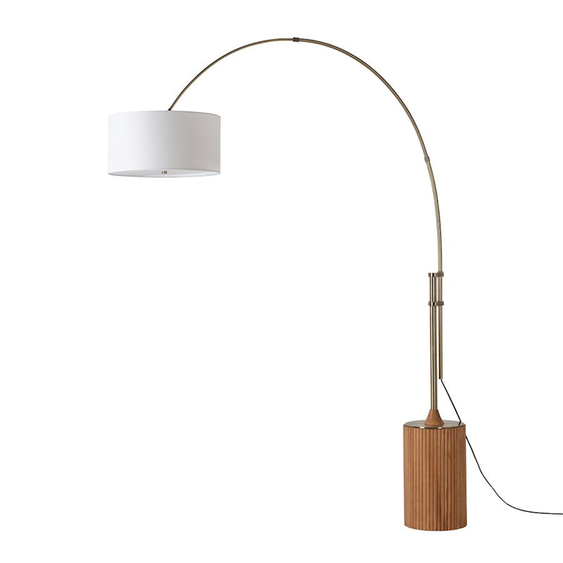 Nova California Tambo 92in 1-Light Arc Floor Lamp | Mid-Century Dark Walnut and Weathered Brass with White Linen Shade | Living | Model 2110832DW