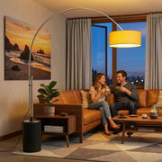 Nova California Tambo 92in 1-Light Arc Lamp | Mid-Century Satin Nickel and Mustard Linen | Living Room & Bedroom | 68 x 18 x 92 in | Model 2110834MU