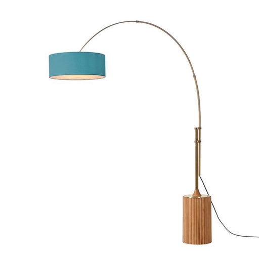 Nova California Tambo 92in 1-Light Arc Lamp | Mid-Century Modern Weathered Brass and Pool Blue Linen | Living Room & Bedroom | Model 2110839BL