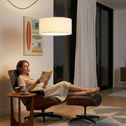 Nova California Stretch 18in Swag Lamp | Modern Weathered Brass and White Linen | Living Room & Bedroom | 1500 Lumens, 2700K | Model 2110841WH