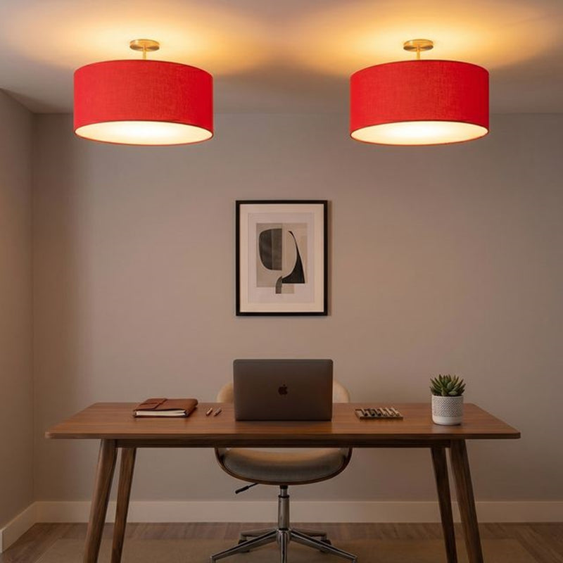 Nova California Stretch 17in 1-Light Semi-Flush Mount | Modern Weathered Brass and Crimson Red Linen | Bedroom & Dining Room | Model 2110845CR