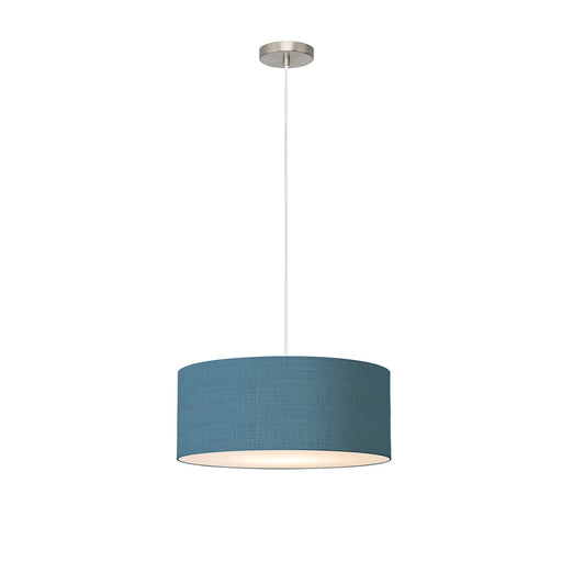 Nova California Stretch 22in 1-Light Pendant | Modern Satin Nickel and Pool Blue Linen Shade | Kitchen Island & Dining Room | Model 2110846BL