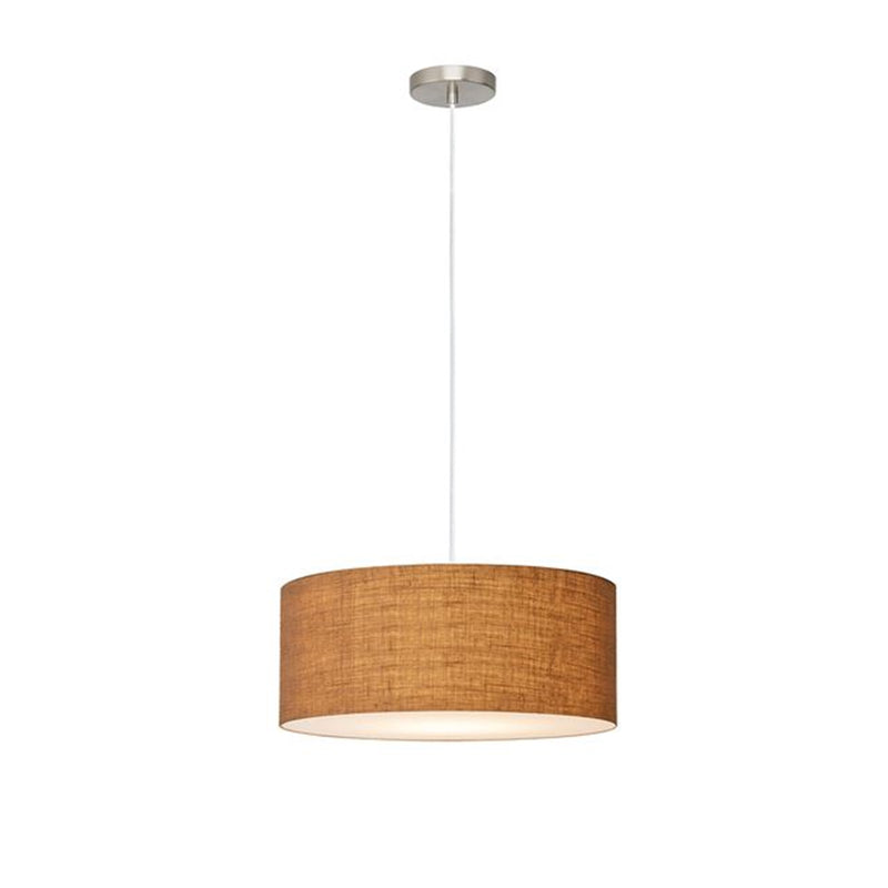 Nova California Stretch 15in 1-Light Pendant | Modern Satin Nickel and Natural Burlap Linen | Kitchen Island & Dining Room | Model 2110846BU