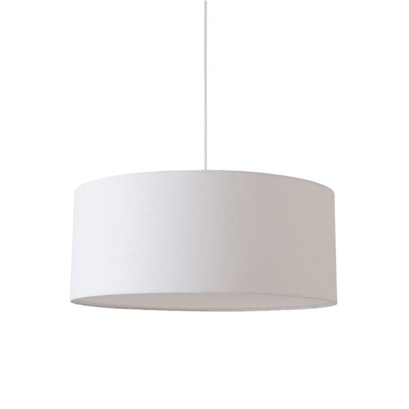 Nova California Stretch 22in 1-Light Pendant | Modern Satin Nickel and White Linen Drum Shade | Kitchen Island & Dining Room | Model 2110846WH