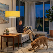 Nova California Stretch 15in 1-Light Pendant | Modern Weathered Brass and Mustard Linen | Kitchen Island & Dining Room | Model 2110847MU