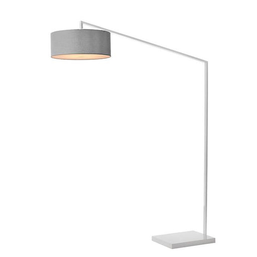 Nova California Stretch 87in 1-Light Arc Lamp | Modern White Steel and Cashmere Gray Linen Shade | Living Room & Bedroom | Model 2110926CG