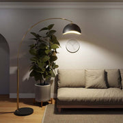 Nova California Luna Bella 92in 1-Light Arc Floor Lamp | Mid-Century Modern Weathered Brass and Matte Black with Gold Leaf Interior | Model 2111017