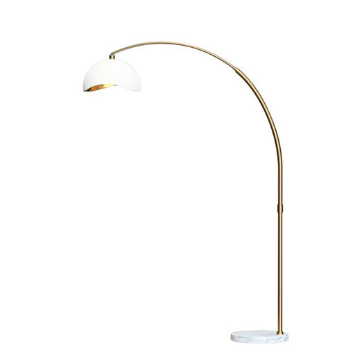 Nova California Luna Bella 68in 1-Light Arc Floor Lamp | Mid-Century Modern Weathered Brass and White Gold-Leaf Metal Shade | Model 2111017WH