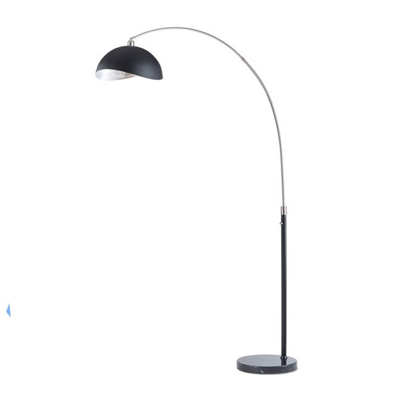 Nova California Luna Bella 68in 1-Light Arc Floor Lamp | Mid-Century Modern Antique Nickel and Matte Black Silver-Leaf Metal Shade | Model 2111109