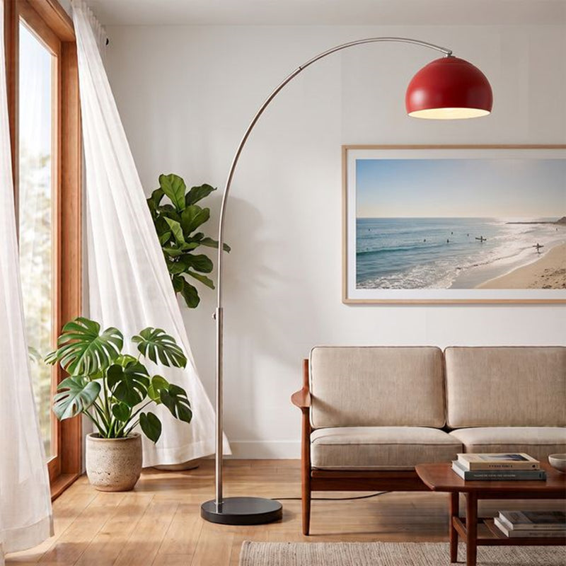 Nova California Float Half Dome 92in 1-Light Arc Lamp | Modern Satin Nickel and Crimson Red Steel Shade | Living Room & Home Office | Model 2113819CR