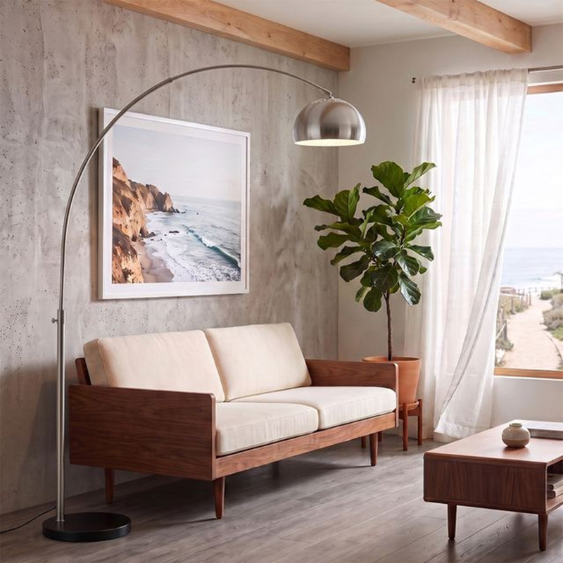Nova California Float Half-Dome 92in 1-Light Arc Lamp | Modern Satin Nickel Steel and Black Marble | Living Room & Home Office | Model 2113819SN
